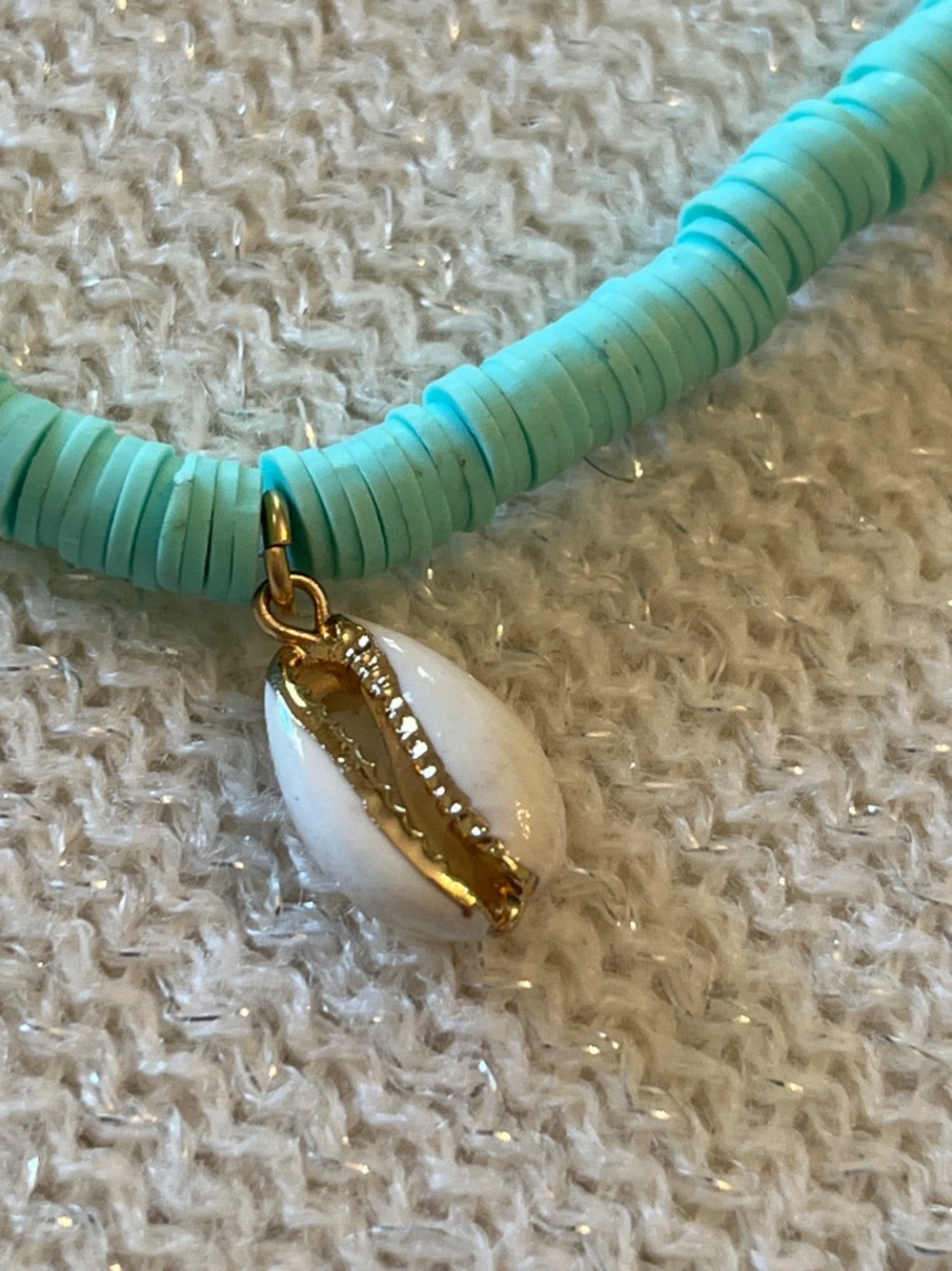 Turquoise Bead Necklace with Cowrie Shell Charm - Women Jewelry